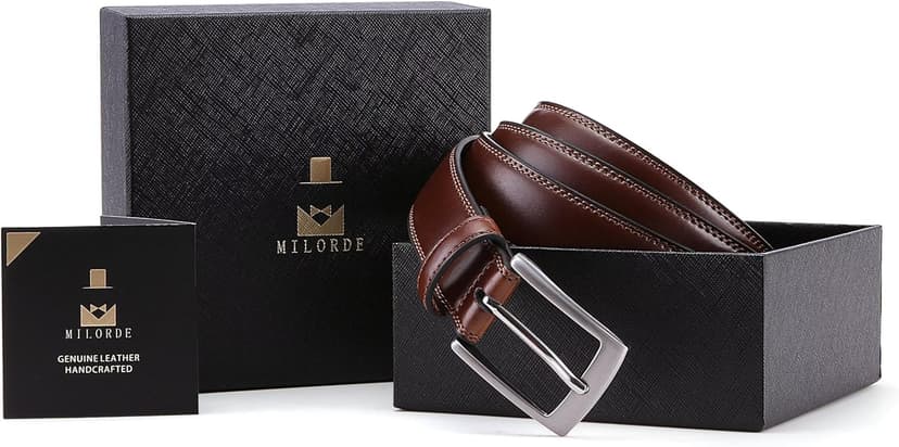 MILORDE Men's Genuine Leather Dress Belt, Handmade, 100% Cow Leather, Fashion & Classic Designs for Work Business and Casual