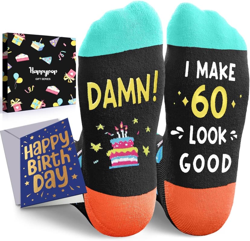 HAPPYPOP Birthday Gifts for Men - Socks for 60 Year Old Dad Grandfather with Greeting Card