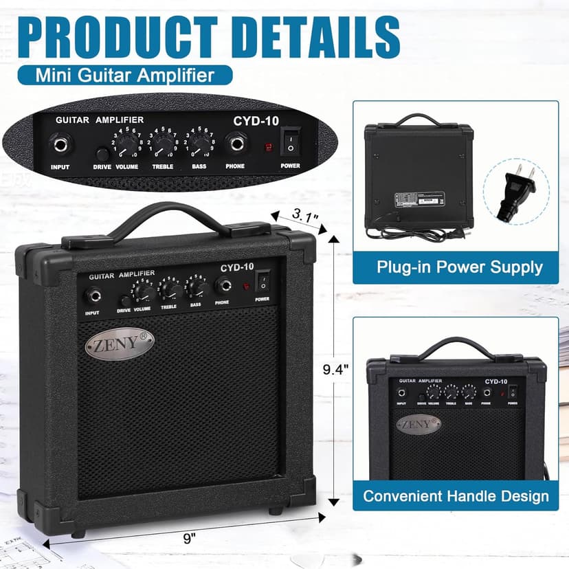 ZENY 39" Full Size Electric Guitar with Amp, Case and Accessories Pack Beginner Starter Package, Blue Ideal Christmas Thanksgiving Holiday Gift