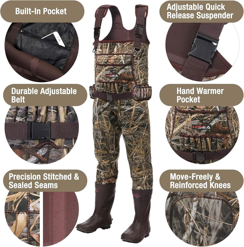 HISEA Hunting Waders for Men with 600G Insulated Boots, 4.5mm Neoprene Waterproof, Bootfoot Chest Wader Fishing Duck Hunting