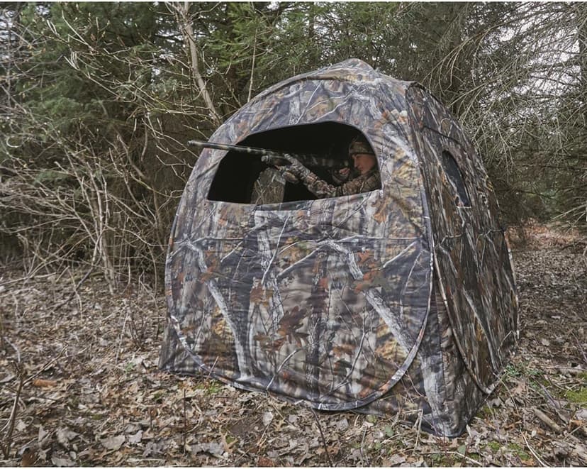 HuntRite Deluxe 4-Panel Spring Steel Hunting Blind; 2 Person Ground Tent for Deer and Turkey Season
