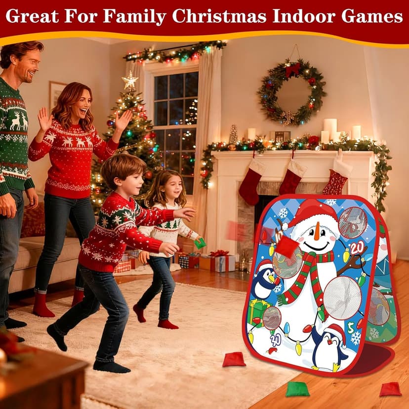 Christmas Party Games for Kids Adults, Bean Bag Toss Game Toys Double-Sided Foldable Cornhole Board with 8 Score Hole Christmas Theme Family Party Supplies Gifts for Carnival Yard Indoor Outdoor