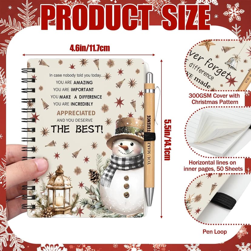Gueevin 24 Pcs Christmas Employee Appreciation Gift Bulk Thank You Gift for Coworkers 12 Sets Xmas Inspirational Spiral Notebook and Bamboo Pens for Office Staff Team Volunteer Nurse Teacher(Snowman) B0H5BJXK8S