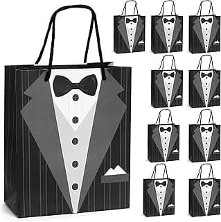 Tuxedo Gift Bags - For Groomsman, Bachelor Party Favors, Wedding - 10 Pack