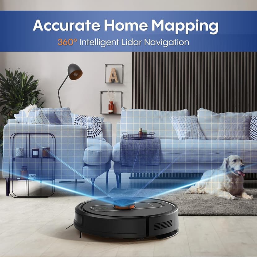 Robot Vacuum and Mop with Self-Emptying, Robotic Vacuum with 90-Day Hands-Free, Mapping, 5000Pa, LiDAR Navigation, Cleaning, Wi-Fi/App/Alexa Control, No-Go Zones,Ideal for Pet, Hard Floors, Carpet