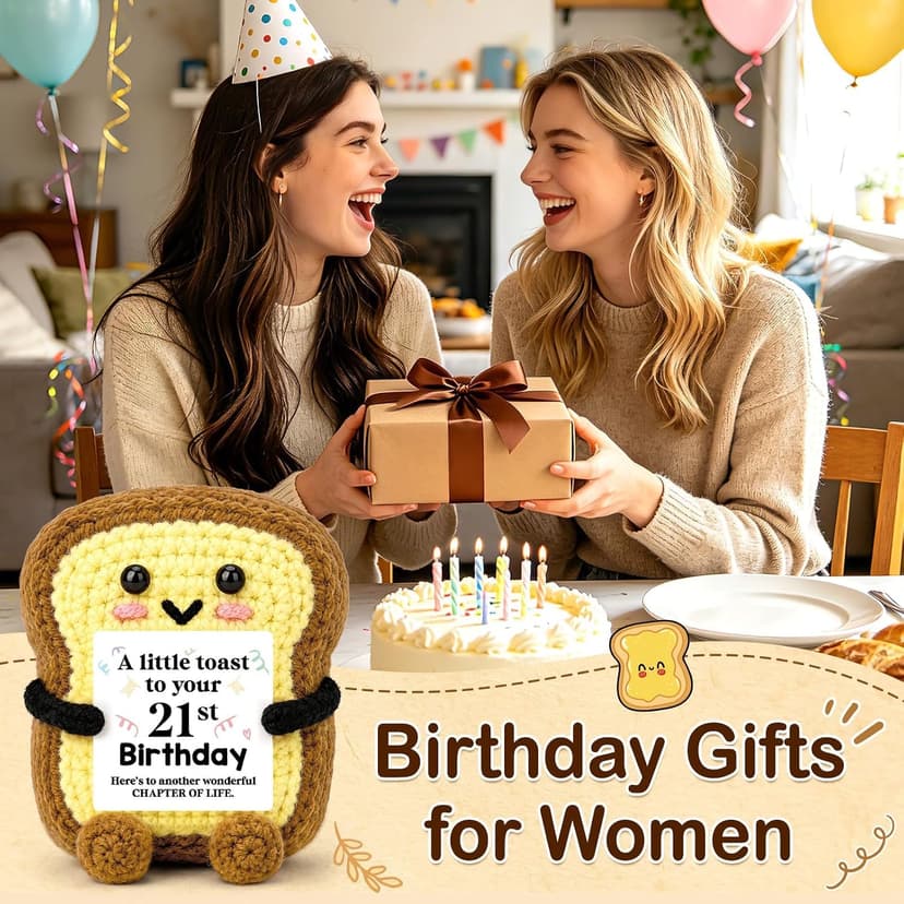 A Little Toast to Your 21st Year Old Birthday Gifts for Friend Sister Daughter Girls, Happy 21st Bday Decor Female Gift Ideas 21st Birthday Gifts for Women Her Funny Handmade Crochet Toast with Card B0HGLC5JWW
