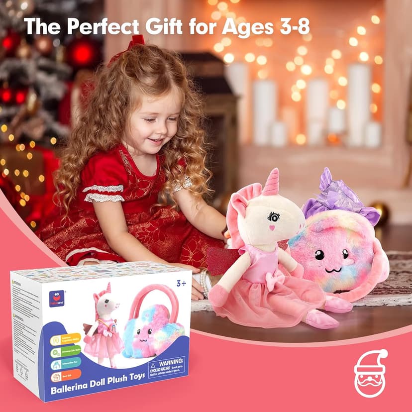 Ballet Dress up Doll with Plush Bag, 4 Year Old Girl Birthday Gifts 5 Year Old Kids Present, Airplane Travel Soft Plush Unicorns Toys for Girls Age 4-6, Ballerina Doll Stuffed Animal Girl Toy 4-5 B0DJQQY2YM
