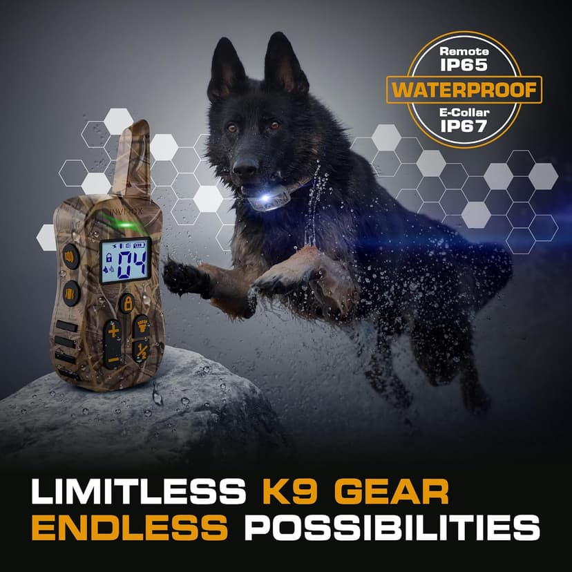 INVIROX Dog Shock Collar [Ultra K9] 124 Training Levels, 4 Powerful Modes with Night-Light and ¾ Mile Range 100% Safe Dog Training Collar for Large Dogs IP67 Waterproof (X2 Camouflage)
