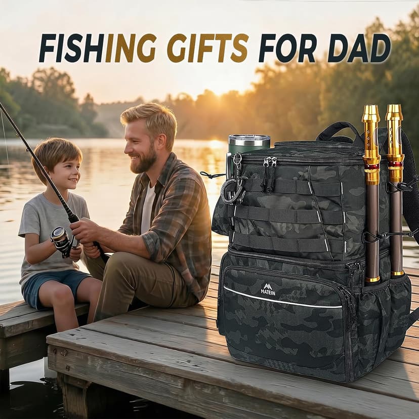Water Resistant Fishing Bag Fits 4 3600 Trays, Large Wide Open Tackle Box Backpack, Gifts for Fishermen MATEIN Fishing Backpack, Tackle Storage Bag with Rod Holders & Cooler B09PTHT4H5