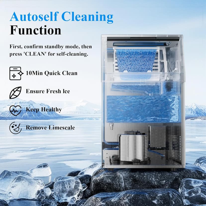 Commercial Ice Maker,200 lbs/24H,96 Cubes in 14 Mins,Stainless Steel Ice Machine with 33 lbs Storage Capacity,Water Filter,Self-Cleaning,Under Counter/Freestanding Ice Maker for Restaurant,Cafe,Home