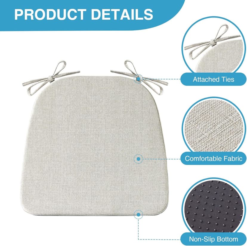 IASEAHK Chair Cushions for Dining Chairs Set of 4, Non Slip Kitchen Chair Pads, 17" x 16" x 2", Indoor Dining Chair Cushions with Ties, D-Shaped Seat Cushions for Kitchen Chairs, Beige