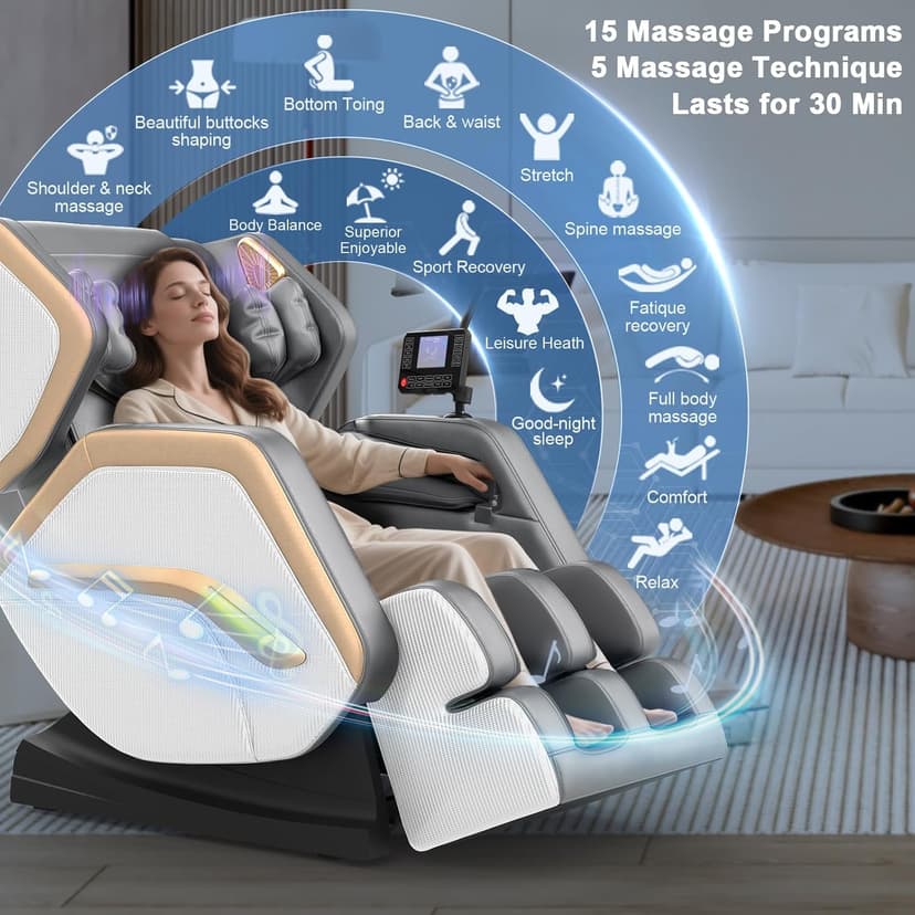 Massage Chair Full Body, Zero Gravity Massage Chair 2026 for Back Fatigue with 10 Fixed Rollers, Heating, Airbags, Phone Controller, Bluetooth Speaker, Nightlights for Living Room, Bedroom