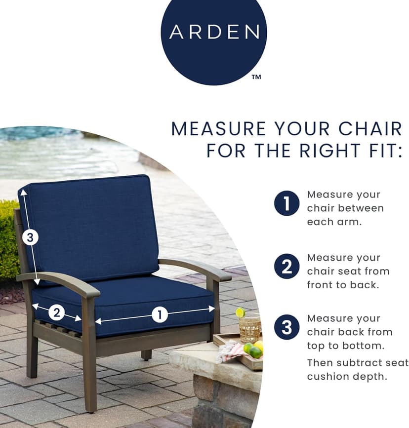 Arden Outdoor Foam Adirondack Cushion, 2 Pack, 21.5 x 19, Water Repellent, Fade Resistant, Foam Cushion for Adirondack Chairs Clark Blue