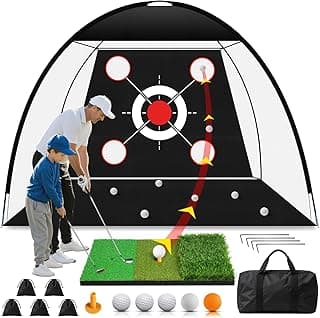 Golf Net 10x7FT with Tri-Turf Mat, Ball, Target & Bag, All-in-One Golf Practice Hitting Net for Backyard Driving, Chipping & Swing, Indoor Outdoor Training Aid, Gift for Men Dad Him Golfer