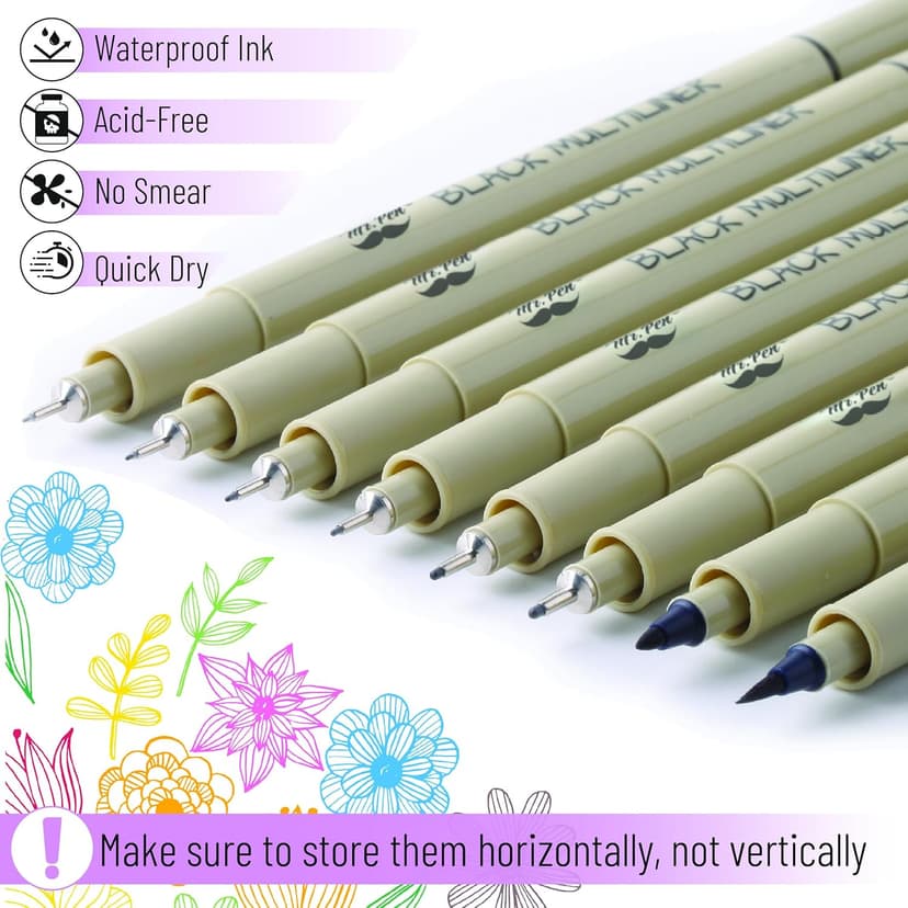Mr. Pen - Art Pens, Multiliners, Fineliner Ink Pens, Set of 8 Technical Drawing pen, Pigment Pen, Fine Point, Black, Waterproof, for Art Watercolor, Sketching, Micro Drawing, for Bible Journaling