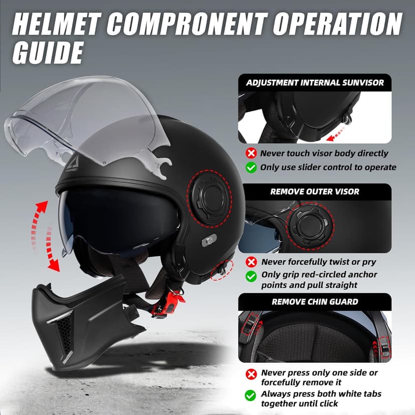 TRIANGLE Convertible Full Face Motorcycle Helmet DOT Approved for Men Women, Multi-Configuration 3/4 Open Face Street Bike Helmet with Internal Tinted Sunshield, Includes Storage Bag