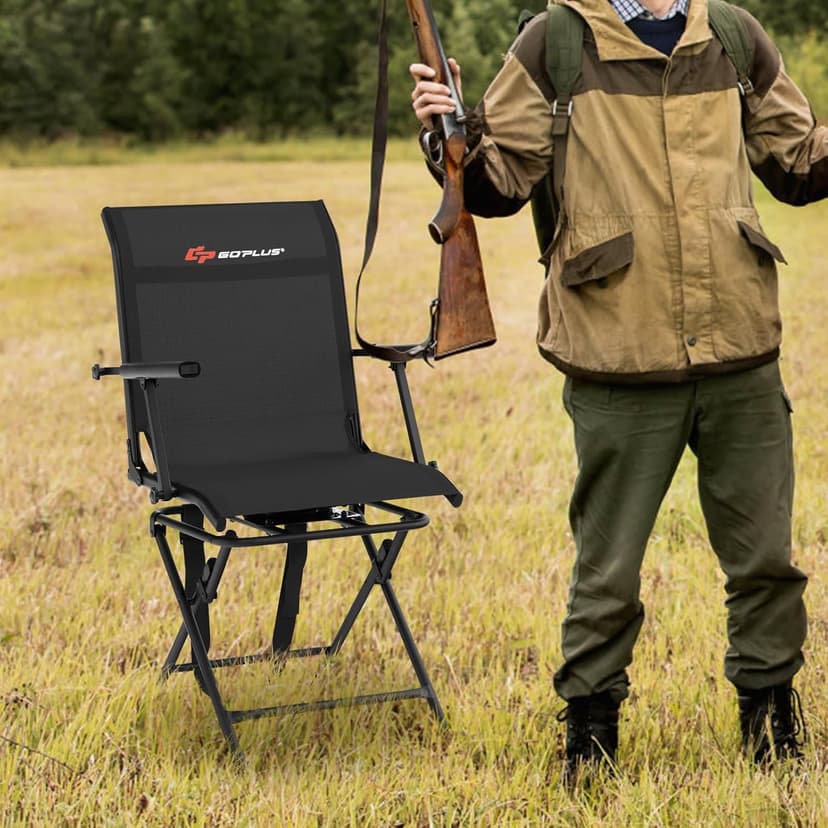 Goplus Hunting Chair, 360° Swivel Folding Hunting Blind Chair with Carrying Strap, 330LBS Capacity, Portable Deer Hunting Stool, Silent Ground Dove Hunting Chair, No Assembly