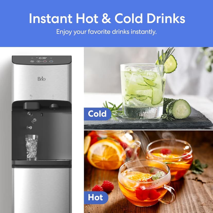 Brio 520 ICE Water Dispenser for 5 Gallon Bottle | Bullet Ice Maker Bottom Load Cooler | UV Self Cleaning, LED Touch Display with Digital Clock, Night Light, Child Safety Lock | 2X Fast Dispense