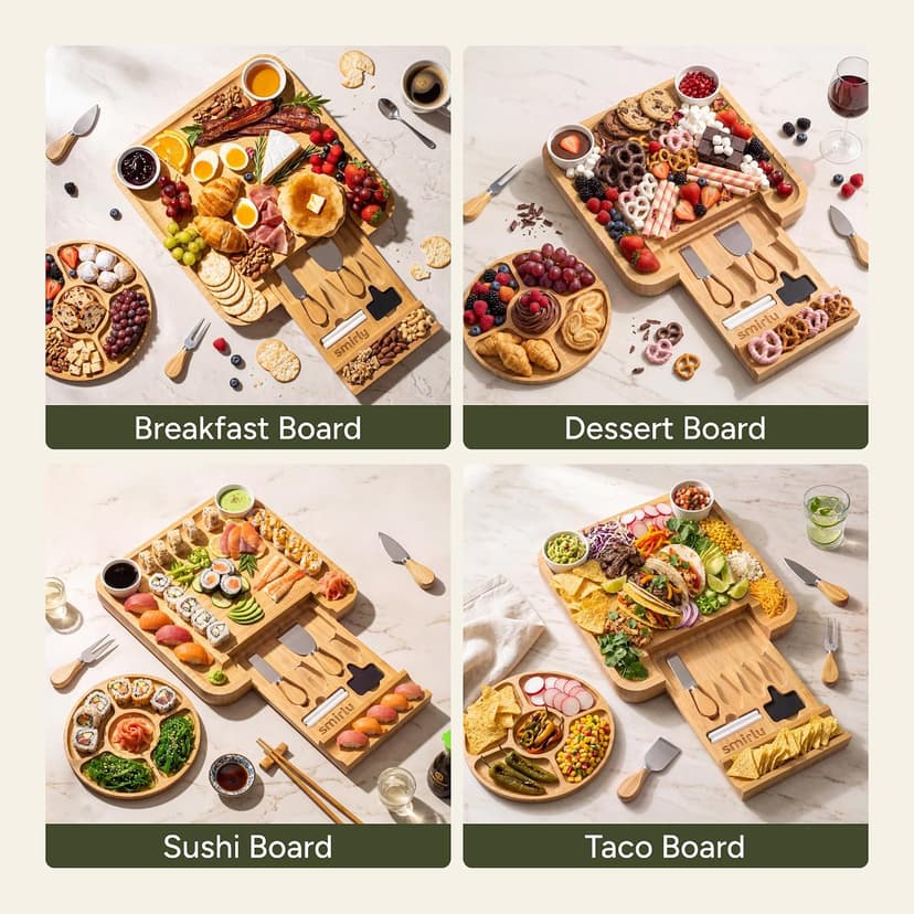 SMIRLY Charcuterie Board Set - Large Bamboo Cheese Board for Serving - House Warming Gifts New Home, Wedding & Bridal Shower Gift, Birthday Gift for Women