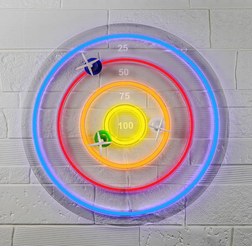 BITILLUM Dartboard Neon Sign for Wall Decor - Stylish LED Light & Playable Dartboard Combo with 10 Suction Cup Darts for Game Rooms, Bars, Man Caves, Home Theaters