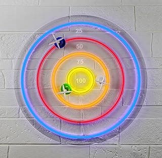 BITILLUM Dartboard Neon Sign for Wall Decor - Stylish LED Light & Playable Dartboard Combo with 10 Suction Cup Darts for Game Rooms, Bars, Man Caves, Home Theaters