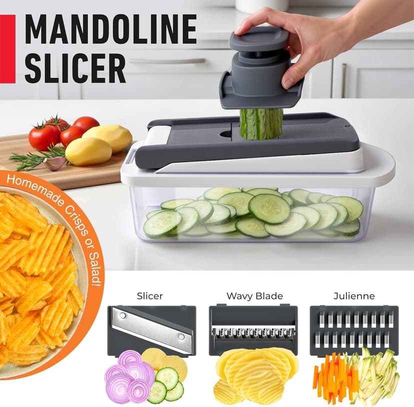 Mueller Pro-Series 10-in-1, 8 Blade Vegetable Chopper, Mandoline Slicer, Food Chopper with Container, Fruit Slicer, Kitchen Gadgets & Accessories, Home Essentials