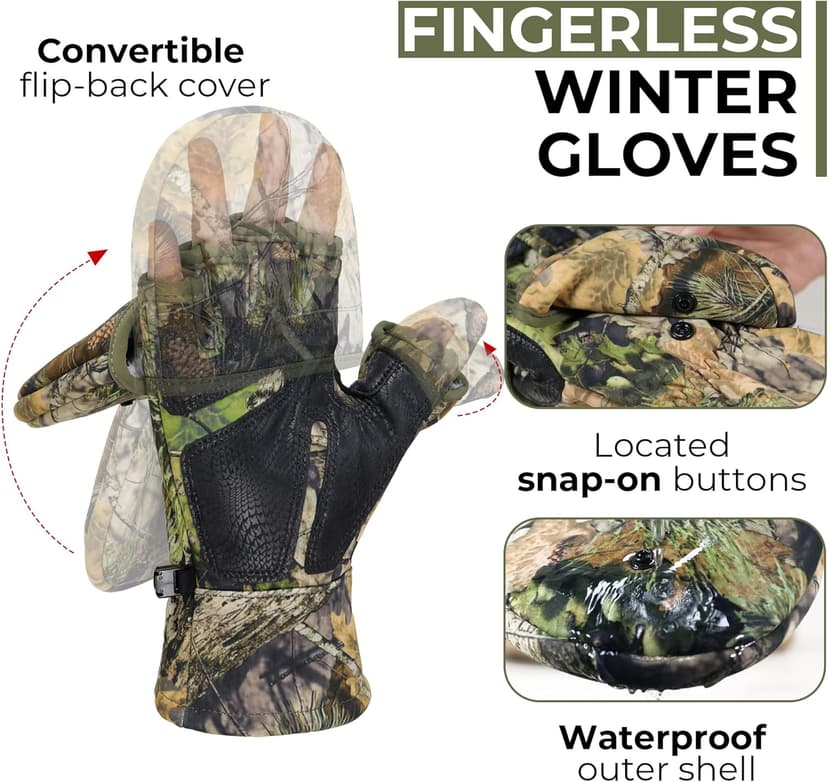 HANDLANDY Cold Winter Weather Fishing Gloves for Men and Women,Fingerless Gloves Convertible Flip Top Mittens
