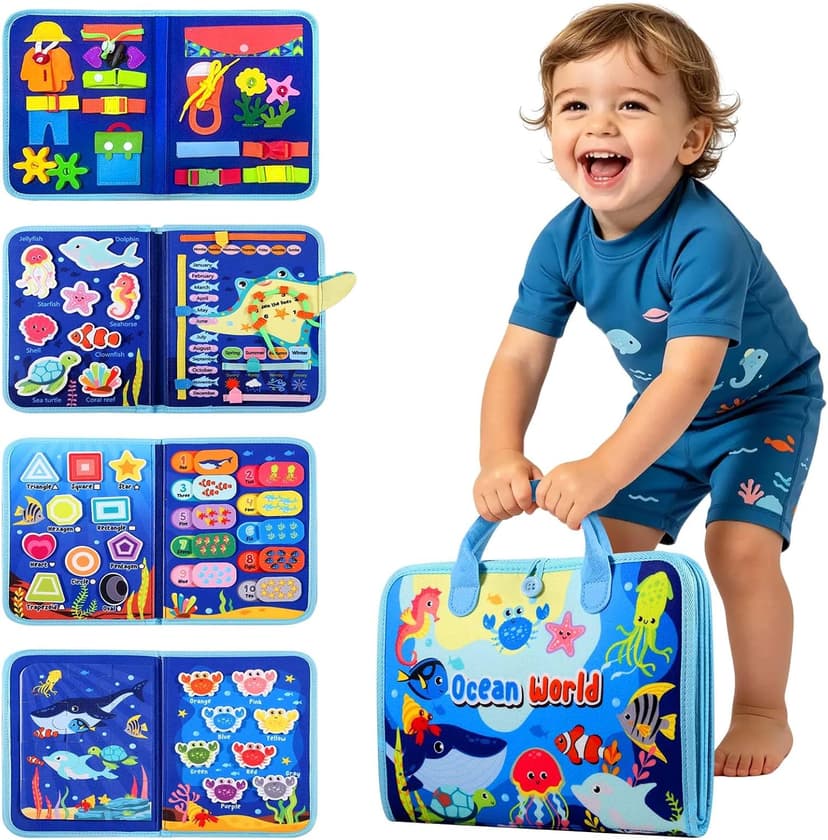 Winblo Toddler Busy Board - Montessori Toys for Toddler Boy Girl Birthday Gift, Educational Learning Sensory Busy Book for Toddlers Boys, Toddlers Activities Travel Toys for Airplane Car B0GYQZCVWG
