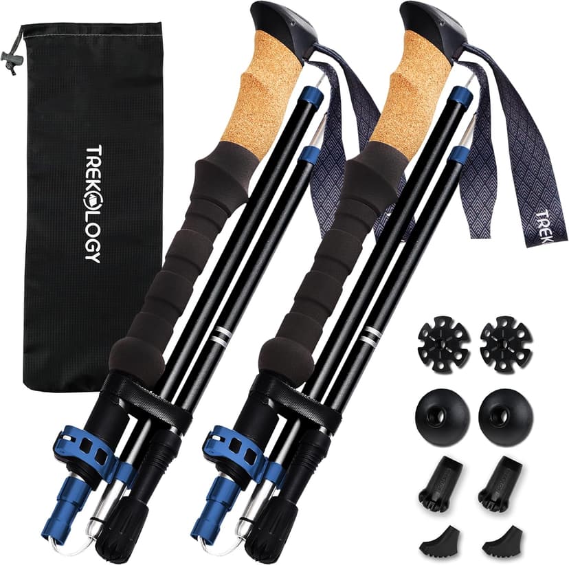 TREKOLOGY Trek-Z Cork Grip Trekking Poles – Lightweight Folding Hiking Poles, Adjustable Height, Compact Travel Design, Aircraft-Grade Aluminum Walking Sticks for Men & Women