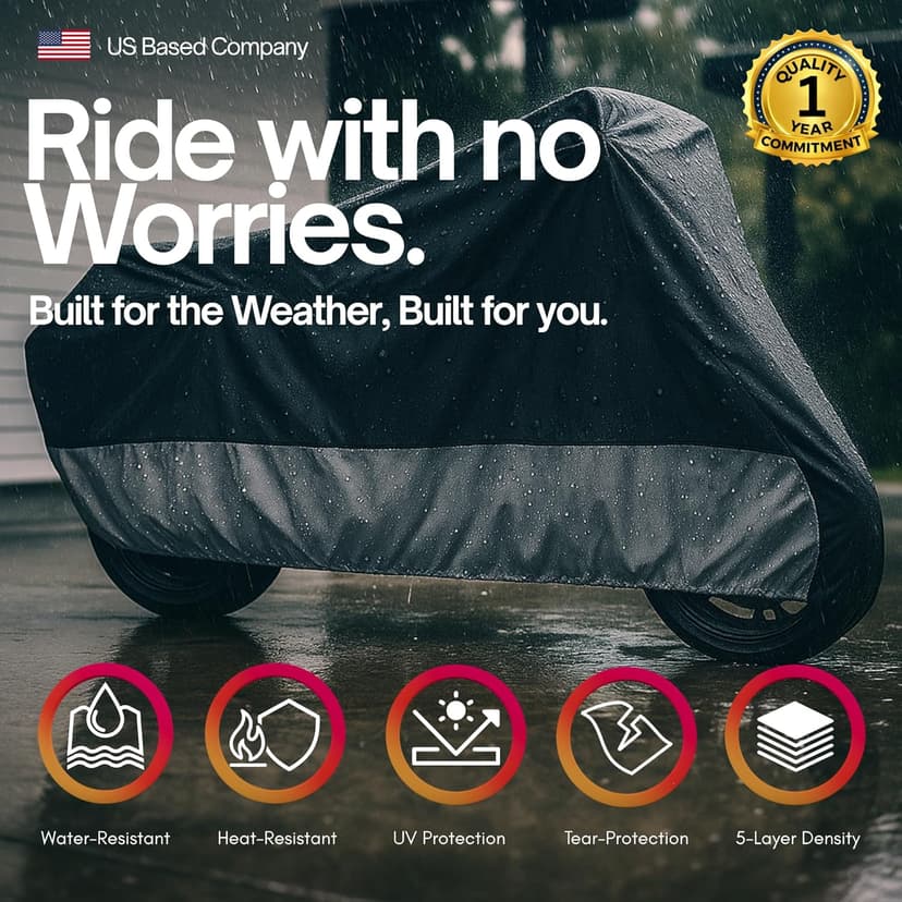 Light Weight Motorcycle Cover (L) with Cable & Lock. Fits up to 84" Length Sport Bike, Dirt Bike, Small Cruiser.