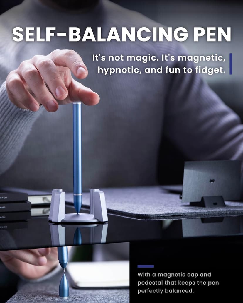 Vertically Standing Executive Ballpoint Pen with Top Grade Free-Flowing Ink Refill, Metal Made, Unique Gifts, Men Gifts Ideas novium Hoverpen - Luxury Pen for Men & Women, Midnight Blue B08VHS748C