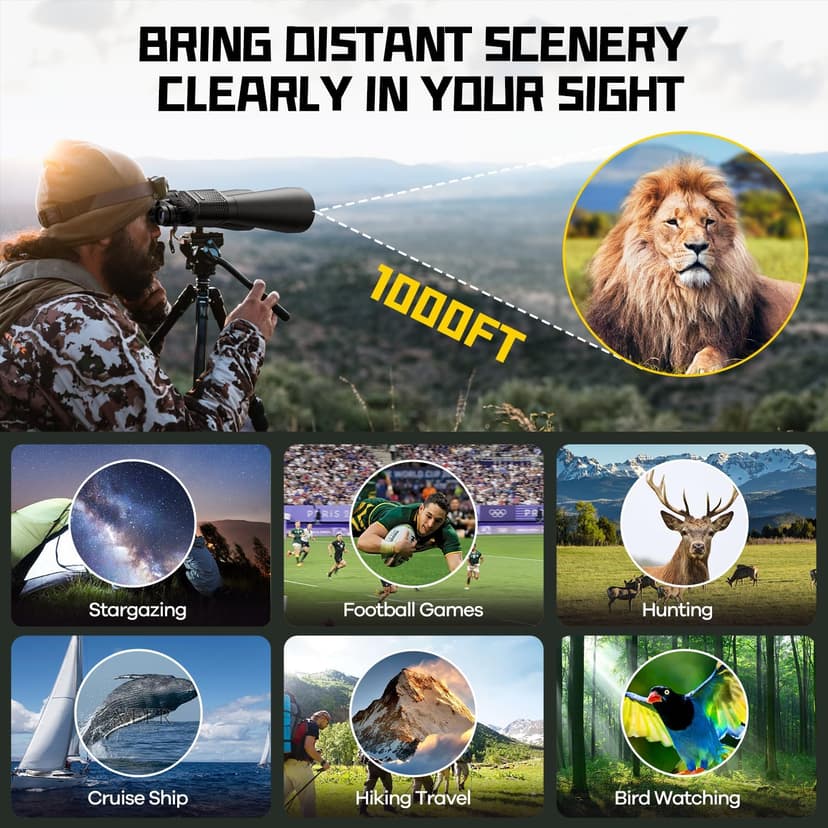 15-35x70 Binoculars for Adults High Powered, 35x HD Zoom for Stargazing & Bird Watching, Waterproof Binocular with Tripod Adapter, Ideal Essentials for Cruise Ship, Travel, Camping, Outdoor, Hunting
