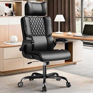 Sytas Ergonomic Office Chair with Adjustable Headrest, Executive Leather Desk Chair with Upgraded Lumbar Support for Lower Back Pain Relief, Thickened Backrest Computer Chair for Home Office, Black