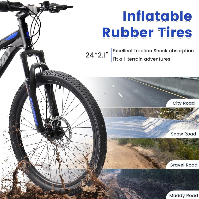 Ecarpat 24/26/27.5 Inch Mountain Bike, Full/Front Suspension Mens Boys Mountain Bike with 21 Speed Steel Frame and Dual Disc Brakes, Adult Sport Bicycle for Trail City Road, Gift Choice