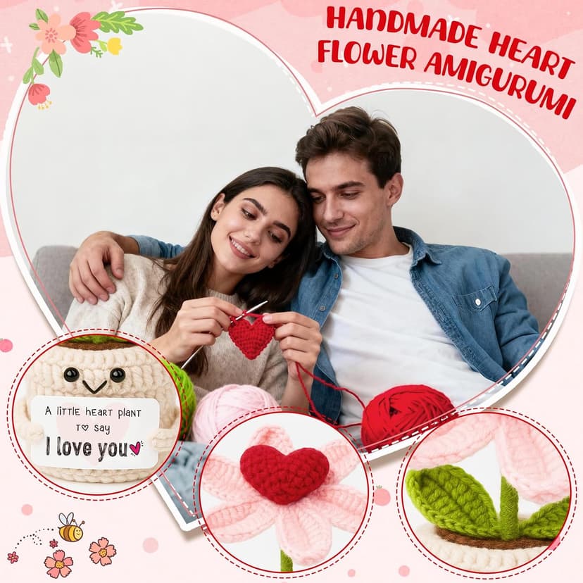Gifts for Him Her Boyfriend Girlfriend - Crochet Flower with I Love You Message - Valentines , Engagement, Anniversary Wedding Birthday Gift for Wife, Husband, Couple, Fiancee-Father's Day Present