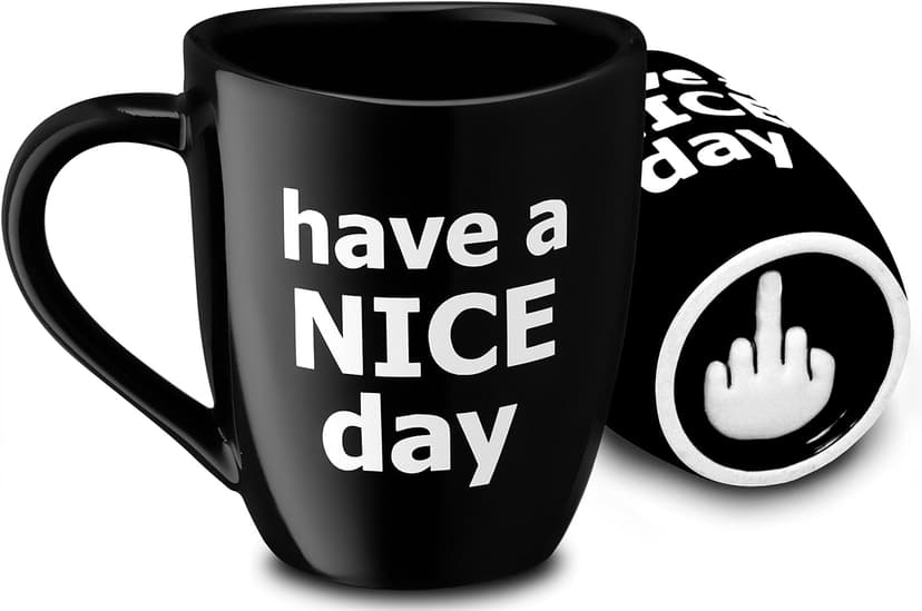 Decodyne Funny Coffee Mug, Gag White Elephant Gifts for Adults and Coworkers - Perfect for Christmas, and Novelty Gifts, Middle Finger Mug, 14 Ounce (Black) B076PJ1JSG