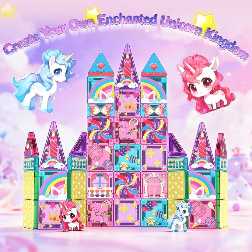 Travel Magnetic Blocks for Kids Toddlers Ages 3-5, 4-8 STEM Preschool Learning Sensory Montessori Magent Toys for Girls Gift Mini Magnetic Tiles Travel Set Unicorn Magnet Building Toys for Girls Gift B0HCZ6Y3M7