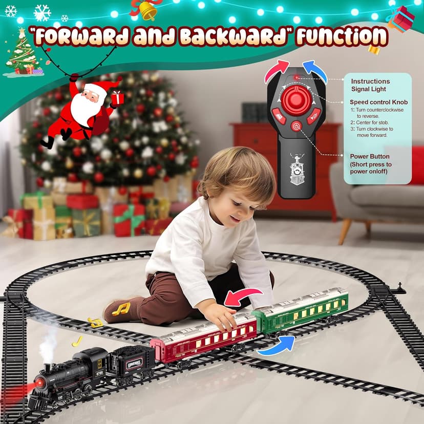 Hot Bee Train Set, Remote Control Train Toys with Luxury Track & Glowing Passenger Carriages, Metal Christmas Tree Train with Smoke, Light and Sound, Toy Train Set for 3 4 5 6 7+ Years Old Boys Gifts