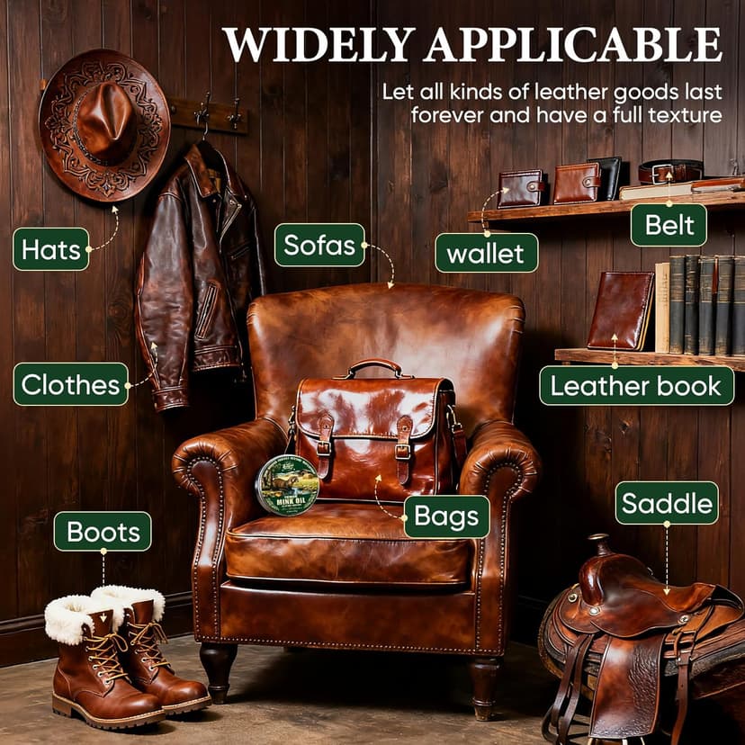 Awaydol 4-in-1 Mink Oil Leather Conditioner and Cleaner 3.52 oz - Premium Waterproof Formula for Leather Cowboy Boots,Shoes,Saddles & Bags with Horsehair Brush, Sponge & Microfiber Cloth