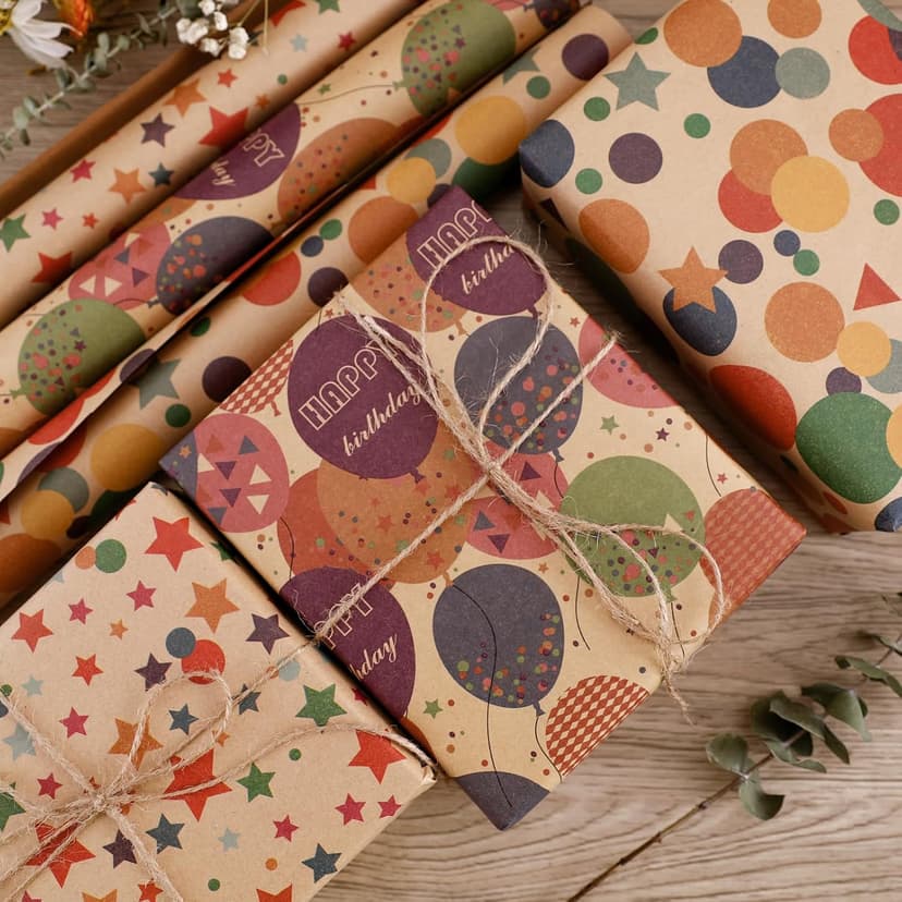 Kraft Wrapping Paper,Colorful Happy Birthday Pattern For Boys Girls, Perfect For Birthday Party, Baby Shower NESCCI Birthday Wrapping Paper,Gift Wrapping Paper Roll-17 inch X 32.8 Feet B0D3X3XZQC