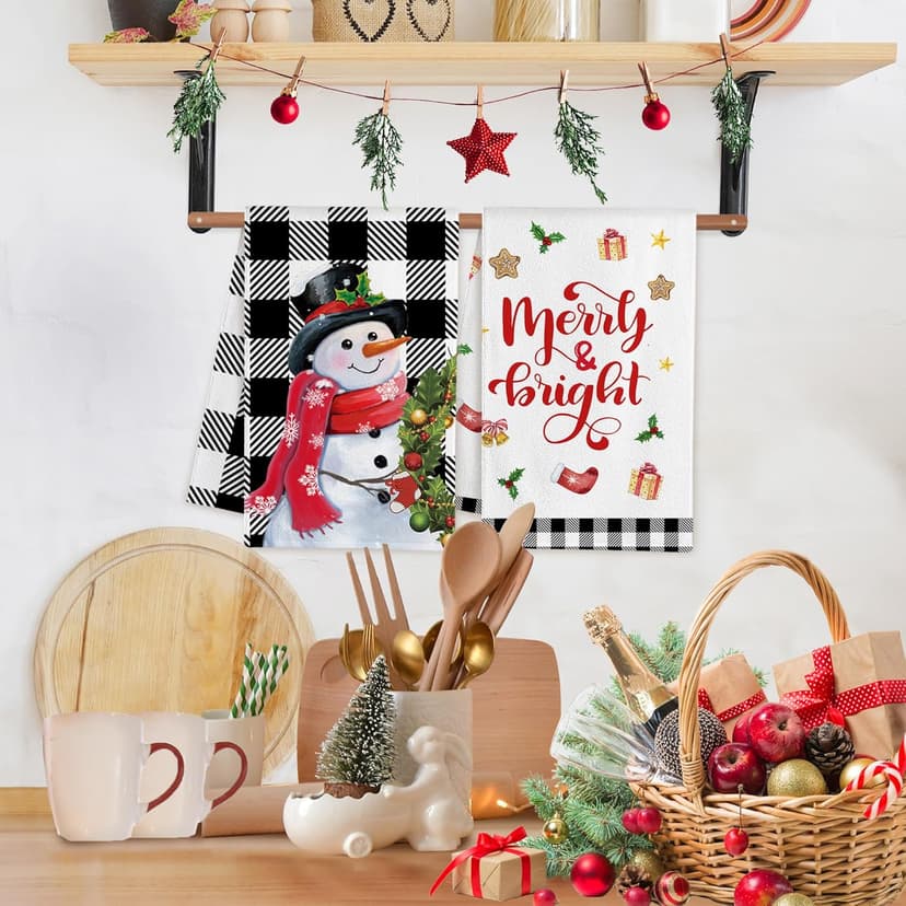 pinatas Christmas Kitchen Towels, Christmas Hand Towels Bathroom, Xmas Kitchen Decor, Black Buffalo Plaid Dish Towel Set of 4, Xmas Housewarming Gifts