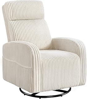 Yaheetech 360° Swivel Glider Chair for Nursery, Rocking Chair Nursing Chair with Side Pockets, Corduroy Glider for Living Room with High Back Beige