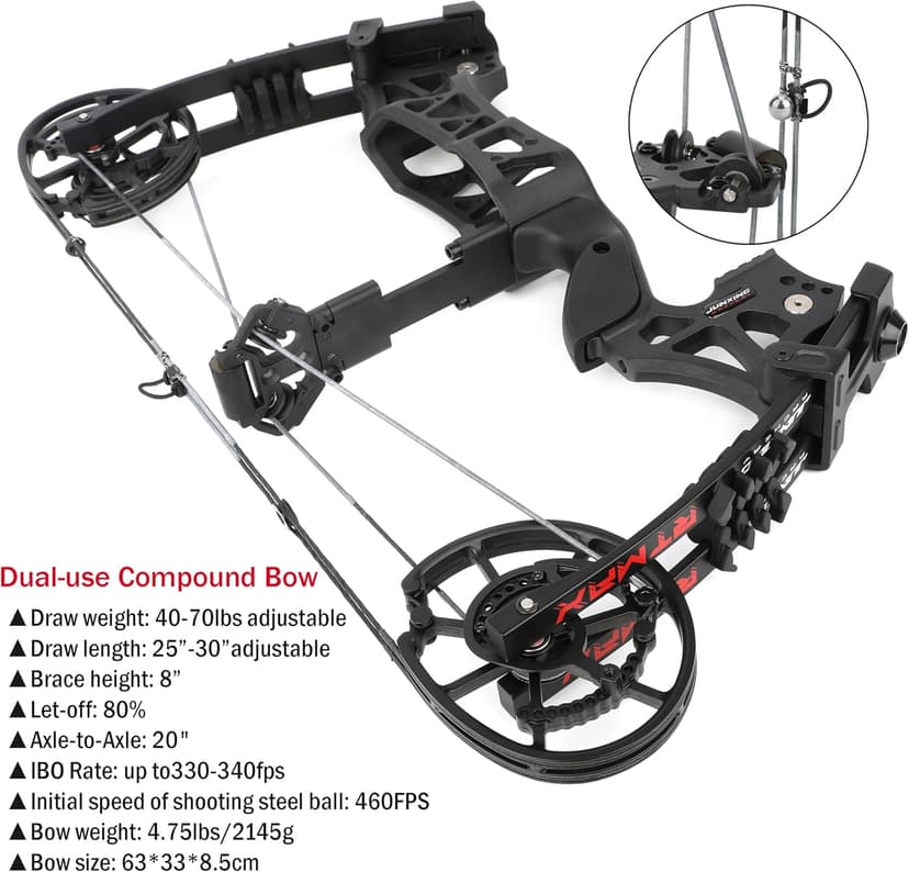 Compound Bow Dual-use for Arrows and Steel Ball,Hunting Bows,40-70lbs Adjustable,Short-Axis Compound Bow Set for Archery Outdoor Hunting Target Shooting Bow Fishing