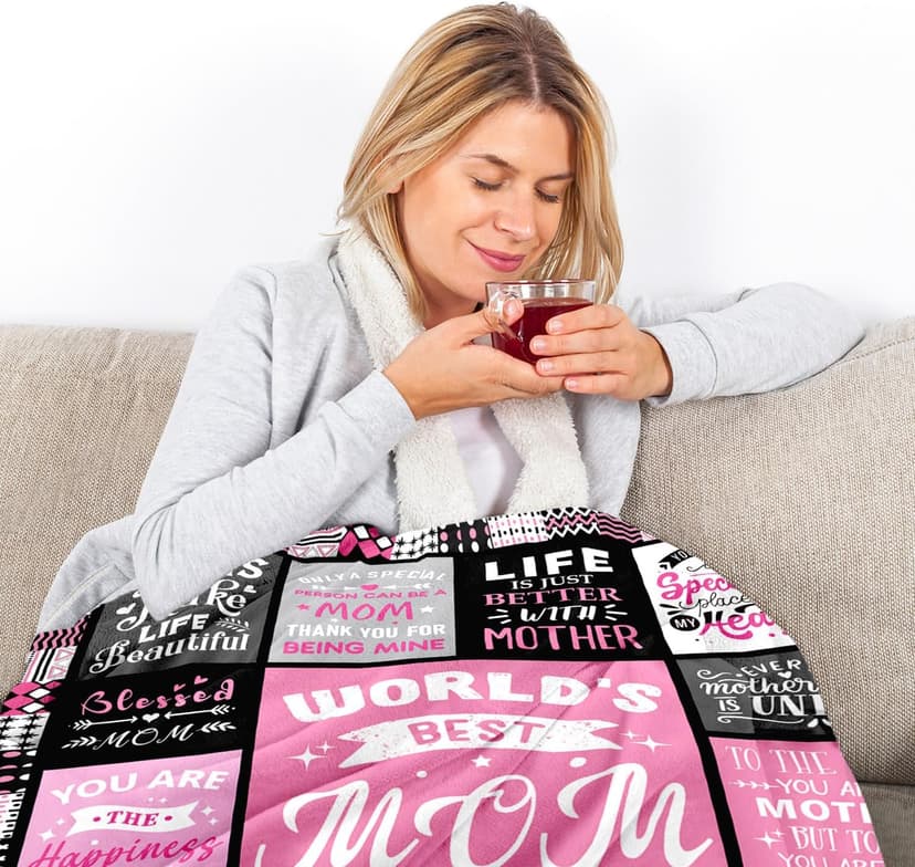 Soft Cozy Keepsake for Christmas, Valentine's Day, Mother's Day and More Mom Birthday Gifts from Daughter, Best Mom Ever Blanket 50"x60" B0DDSJTY5V