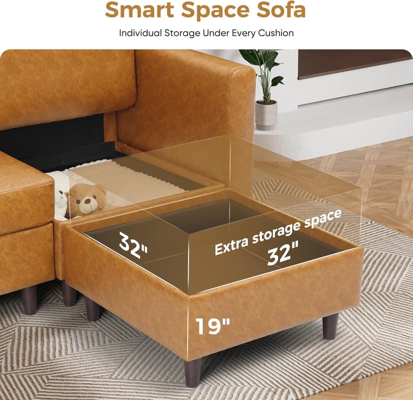 ABCASA Faux Leather Accent Chair with Ottoman,Upholstered Armchair with Storage,Extra-Deep-Seated Modular Single Sofa,Reading Chair with Footrest for Living Room Lounge Chair Brown