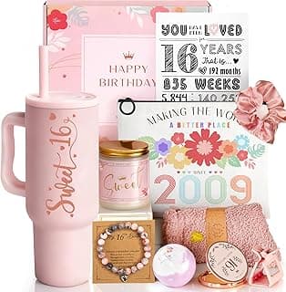 Sweet 16 Gifts for Girls - 16 Year Old Girl Gifts - Happy 16th Birthday Party Decorations for Girls Pink - 11 Pieces Unique Sweet Sixteen Gift for Teen Girl, Daughter, Niece, Granddaughter
