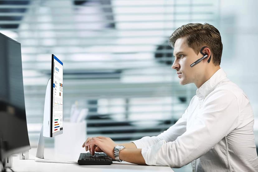 ICOMTOFIT Bluetooth Headset, Wireless Bluetooth Earpiece V5.0 Hands-Free Earphones with Built-in Mic for Driving/Business/Office, Compatible with iPhone and Android (Gray)