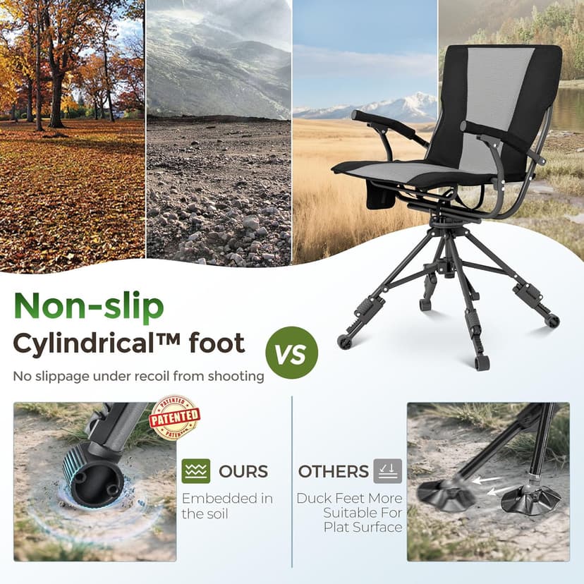 ALPHA CAMP Folding Hunting Chair Waterproof Swivel Hunting Blinds Chair 360 Degree Silent Hunting Seat with Adjustable 4 Legs Height and Armrests 330LBS Capacity for Hunting Camping