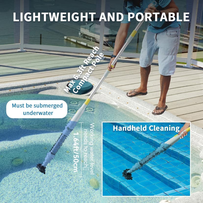 Lydsto S1 Lite Cordless Spa Hot Tub Vacuum Cleaner – 90-Min Runtime, Powerful 20W Brushless Motor, Includes 3 Aluminum Poles, Lightweight Handheld Pool Vacuum to Clean Small Debris Types, Silver