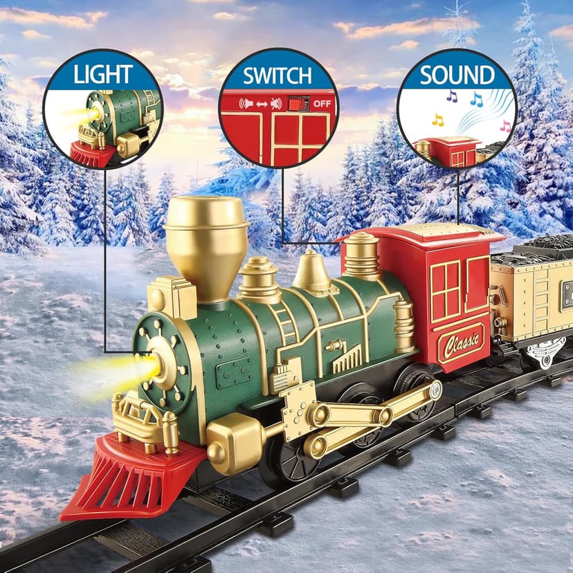 JQ JUQU Electric Train Set for Kids Ages 3-8, Battery Operated Toy Train with Lights and Sounds, 3 Cars and 10 Tracks for Christmas and Year Round Play